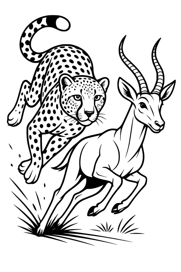 Free Cheetah Coloring Page - Sprinting After a Gazelle (Printable PDF)