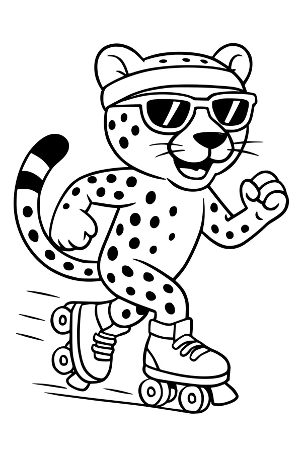 Free Cheetah Coloring Page - Cool Roller Skating Cheetah (Printable PDF)