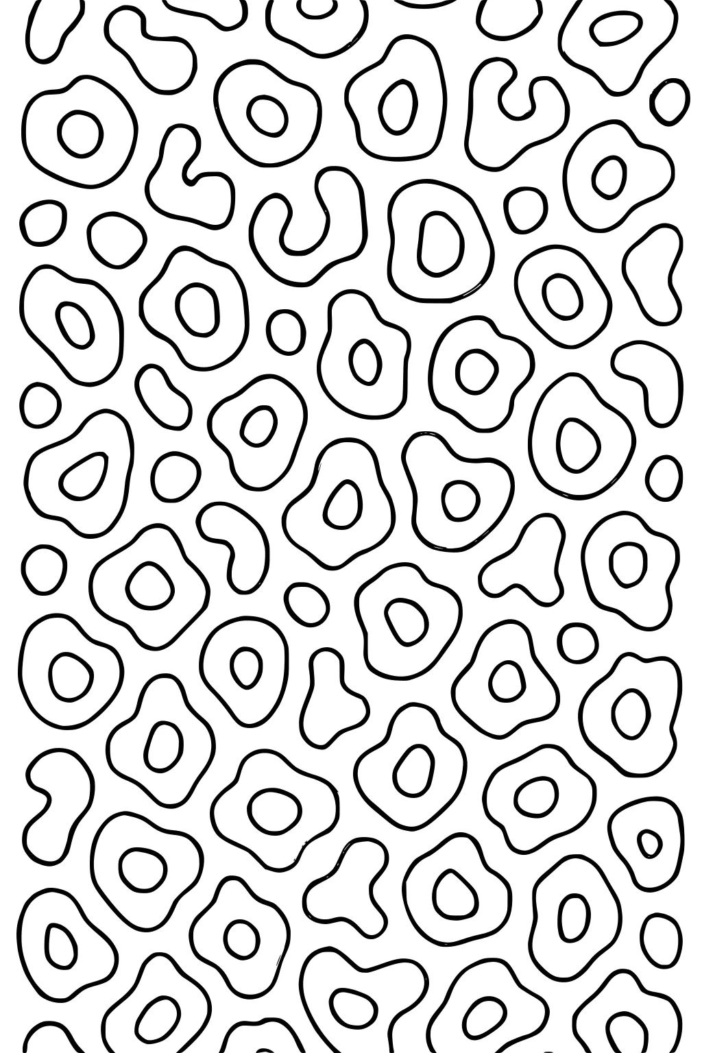 Page filled with black outlined cheetah spots in various loose, rounded shapes, spaced closely together.
