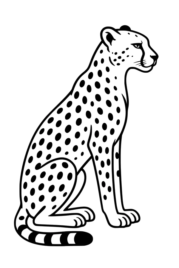 Free Cheetah Coloring Page - Spotted Big Cat Sitting in Savanna (Printable PDF)
