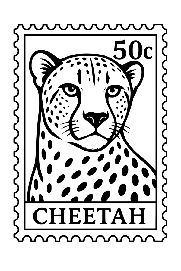 Free Cheetah Coloring Page - Spotted Stamp Portrait (Printable PDF)