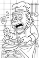Free Baboon Coloring Page - Surprised Chef Cooking Sausage (Printable PDF)