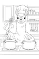 Free Llama Coloring Page - Chef Llama Cooking in a Busy Kitchen (Printable PDF)