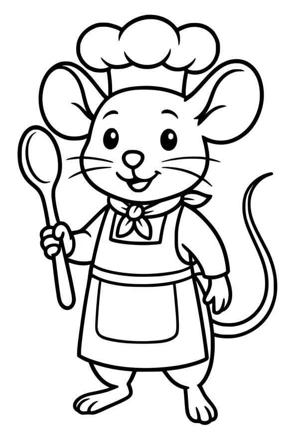 Free Mouse Chef Coloring Page - Cute Kitchen Cooking Scene (Printable PDF)