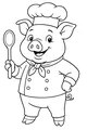 Free Pig Coloring Page - Cartoon Chef Pig With Wooden Spoon (Printable PDF)
