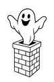 Free Ghost Coloring Page - Friendly Chimney Peekaboo Scene (Printable PDF)