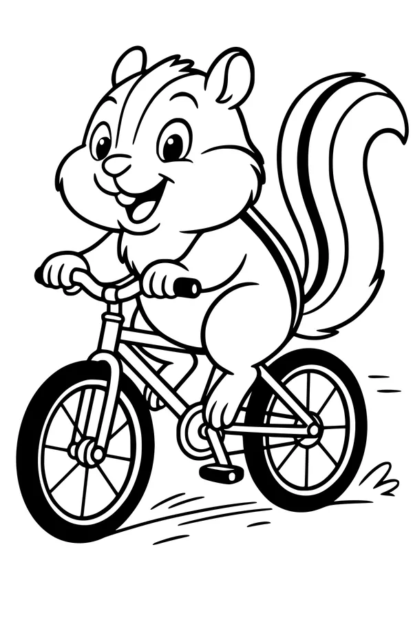 Free Chipmunk Coloring Page - Speedy Striped Chipmunk on a Bicycle (Printable PDF)