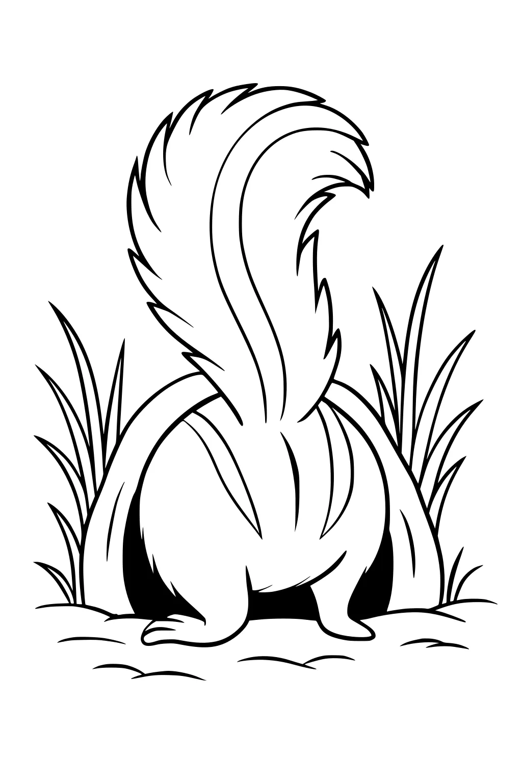 Chipmunk entering a burrow, only tail and back legs visible, surrounded by grass.