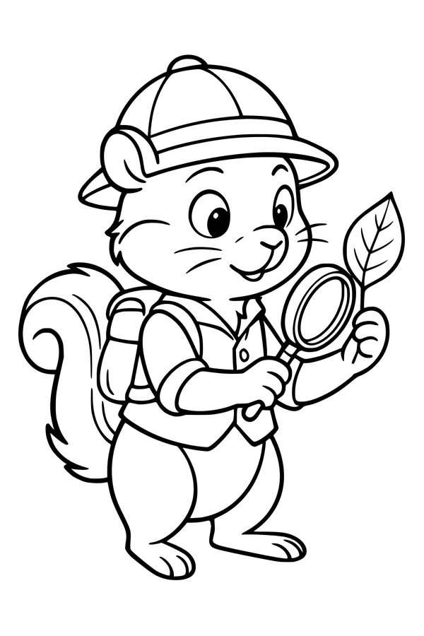 Free Chipmunk Coloring Page - Forest Detective With Magnifying Glass (Printable PDF)
