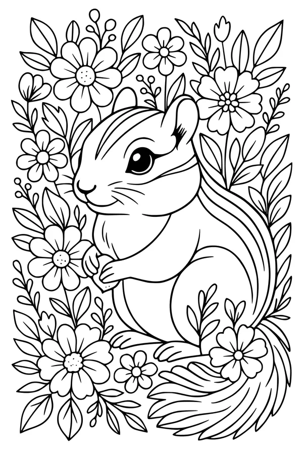 Free Chipmunk Coloring Page - Big-Eyed Garden Friend (Printable PDF)