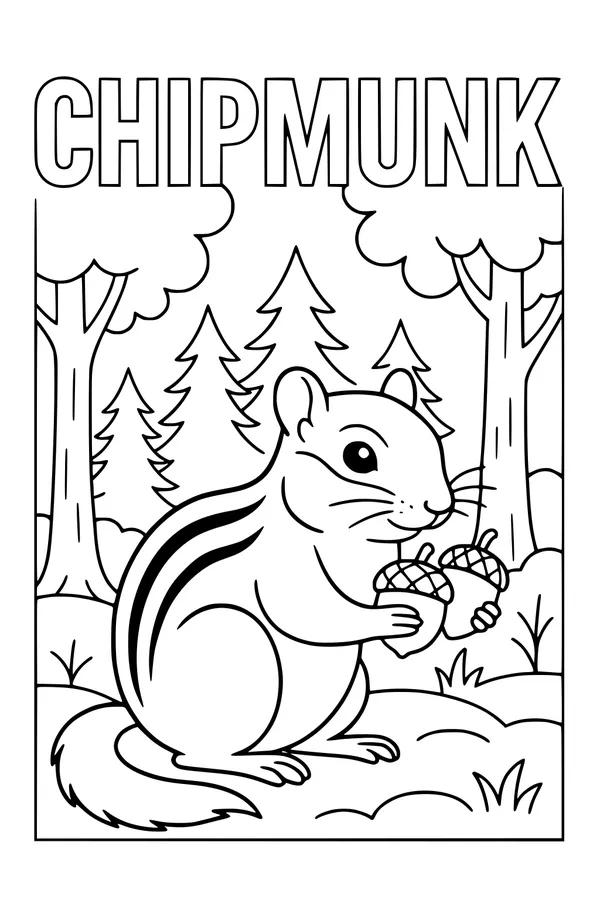 Free Chipmunk Coloring Page - Forest Acorn Feast Scene (Printable PDF)