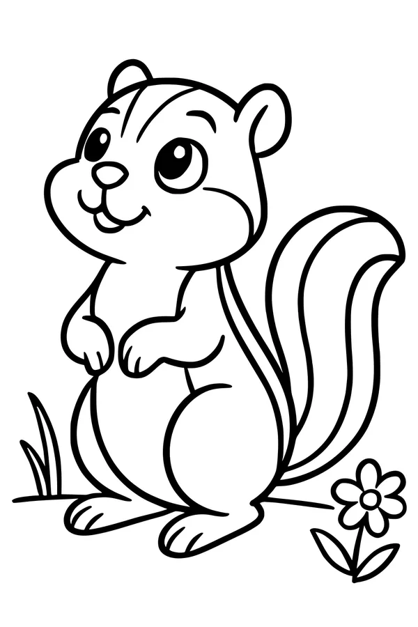Free Chipmunk Coloring Page - Cute Cartoon Chipper Standing in Grass (Printable PDF)