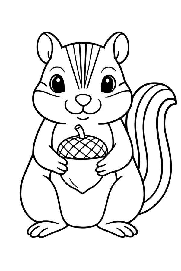 Free Chipmunk Coloring Page - Cute Cartoon With Big Acorn (Printable PDF)