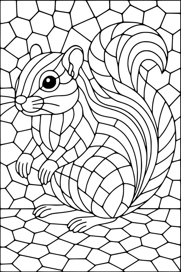 Free Chipmunk Coloring Page - Striped Woodland Friend With Mosaic Background (Printable PDF)