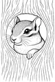 Free Chipmunk Coloring Page - Peekaboo in Tree Trunk Hole (Printable PDF)
