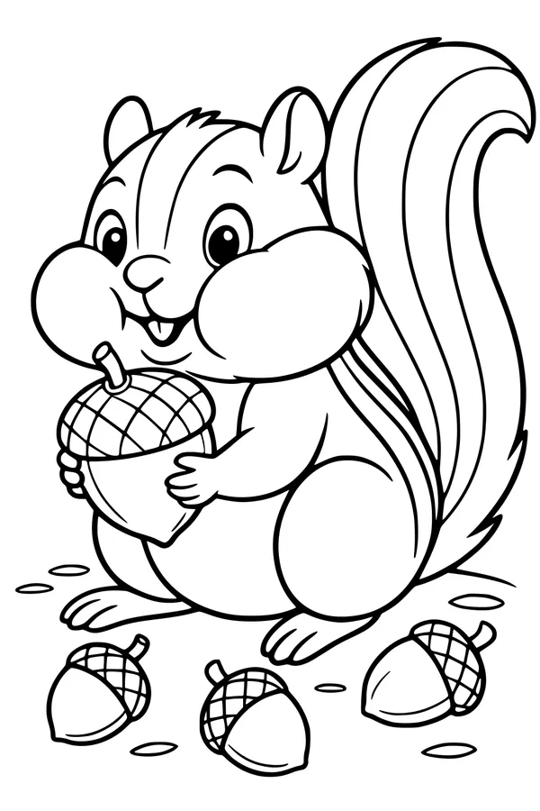 Free Chipmunk Coloring Page - Cute Chipmunk With Acorns (Printable PDF)