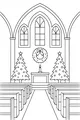Free Christmas Church Coloring Page - Peaceful Holiday Chapel Interior (Printable PDF)