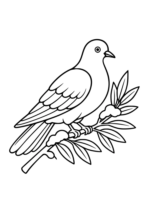 Free Christmas Dove Coloring Page - Peace Bird on Snowy Olive Branch (Printable PDF)
