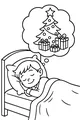 Free Christmas Tree Coloring Page - Sleeping Boy Dreaming of Gifts (Printable PDF)