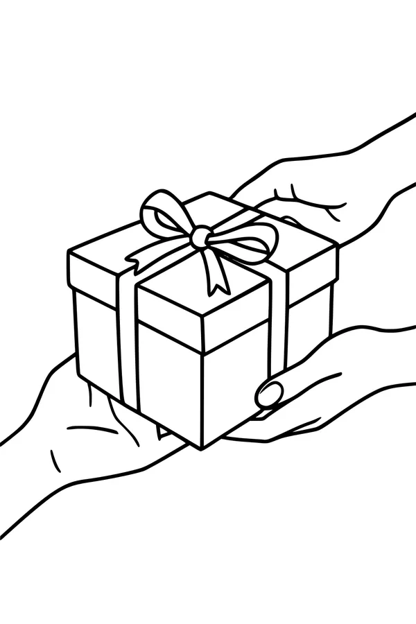 Free Christmas Gift Coloring Page - Hands Exchanging Present (Printable PDF)