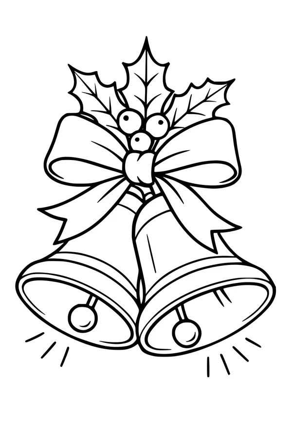 Free Christmas Bells Coloring Page - Holly Bells With Big Bow (Printable PDF)