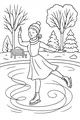 Free Christmas Ice Skating Girl Coloring Page - Winter Park Pond Scene (Printable PDF)