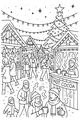 Free Christmas Market Coloring Page - Cozy Cocoa Night Scene (Printable PDF)