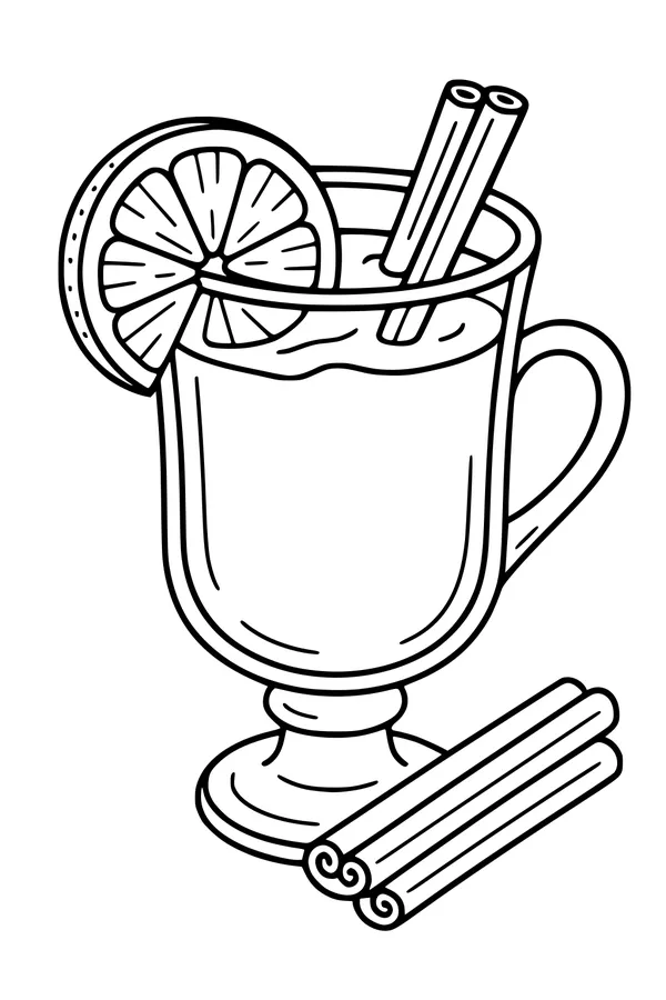 Free Christmas Hot Drink Coloring Page - Cinnamon Cider in Festive Glass Mug (Printable PDF)