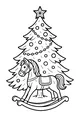 Free Christmas Tree Coloring Page - Star Topper and Rocking Horse Scene (Printable PDF)