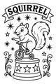 Free Squirrel Coloring Page - Circus Performer on Bicycle (Printable PDF)