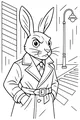 Free Hare Coloring Page - Detective in Trench Coat at Night (Printable PDF)