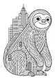 Free Sloth Coloring Page - Sammy in the Tall Cityscape (Printable PDF)