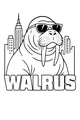 Free Walrus Coloring Page - Cool City Shades Scene (Printable PDF)