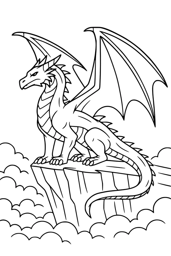 Free Dragon Coloring Page - Guardian on a Cloudy Cliff (Printable PDF)