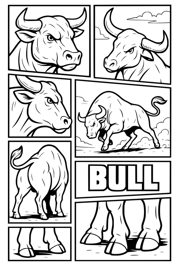 Free Bull Coloring Page - Comic Panel Farm Scene (Printable PDF)