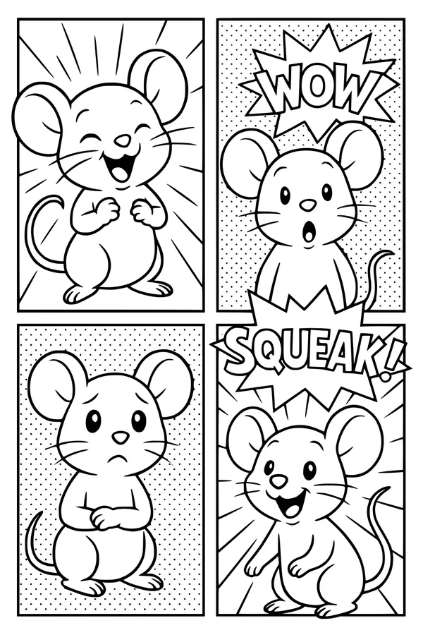 Free Mouse Coloring Page - Cartoon Faces and Emotions Comic (Printable PDF)