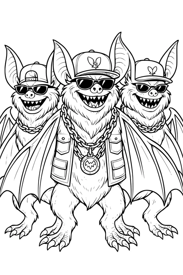 Free Bat Coloring Page - Cool Cartoon Bats With Sunglasses (Printable PDF)