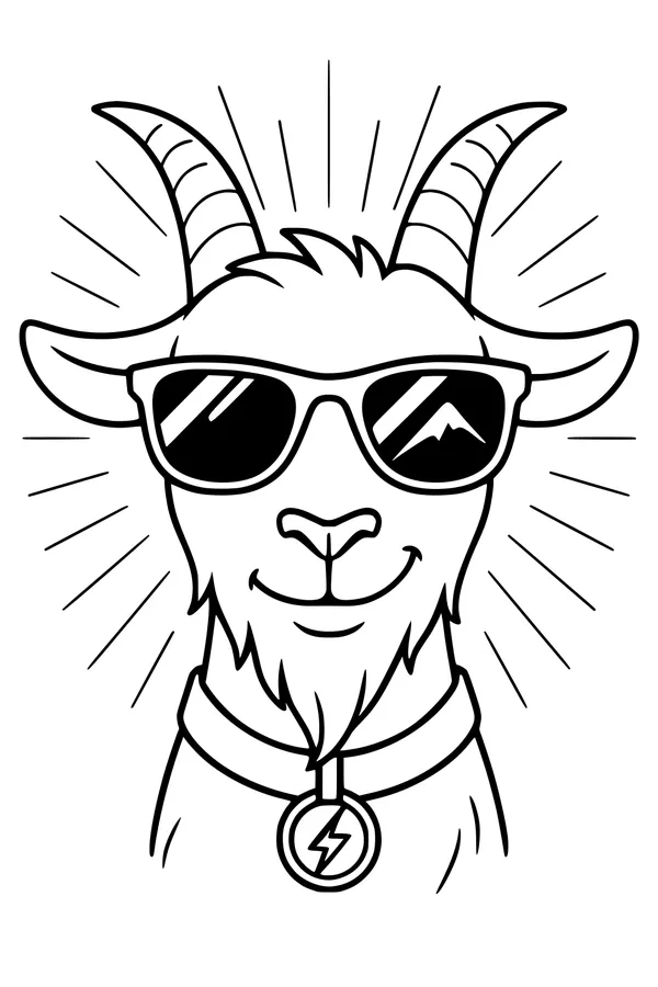 Free Goat Coloring Page - Cool Sunglasses Mountain Goat (Printable PDF)