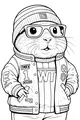 Free Hamster Coloring Page - Cool Hamster in Jacket and Beanie (Printable PDF)