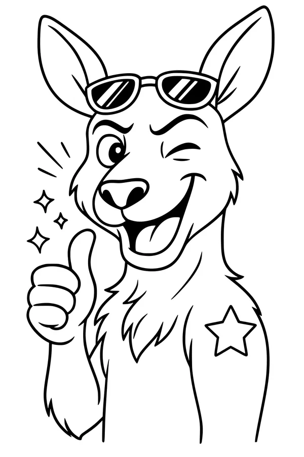 Free Kangaroo Coloring Page - Cool Cartoon With Sunglasses (Printable PDF)