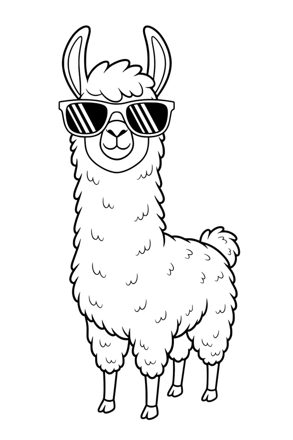 Free Llama Coloring Page - Cartoon Llama With Silly Sunglasses (Printable PDF)