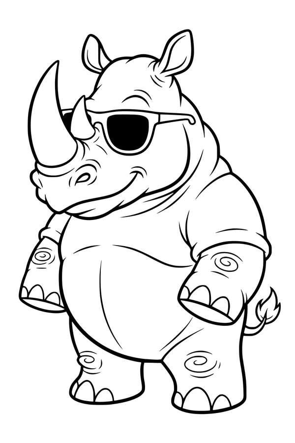 Free Rhinoceros Coloring Page - Funny Rhino With Cool Sunglasses (Printable PDF)