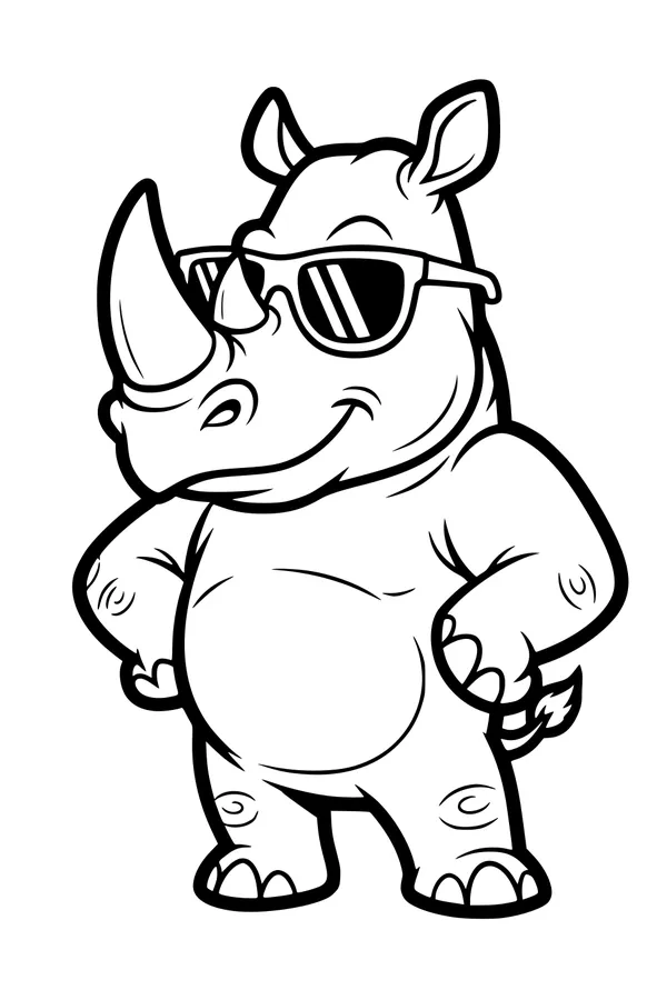 Free Rhino Coloring Page - Cool Cartoon Rhino With Sunglasses (Printable PDF)