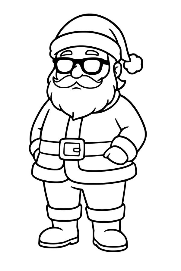 Free Santa Claus Coloring Page - Cool Santa With Sunglasses (Printable PDF)