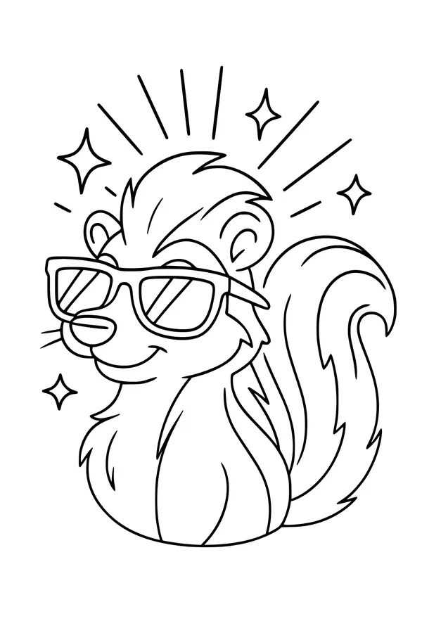 Free Skunk Coloring Page - Cool Cartoon Skunk With Sunglasses (Printable PDF)
