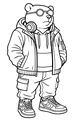Free Bear Coloring Page - Cool Streetwear Bear With Headphones (Printable PDF)