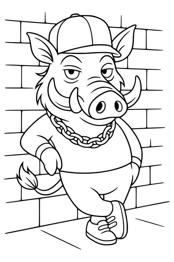 Free Warthog Coloring Page - Cool Cartoon Warthog in Streetwear (Printable PDF)