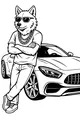 Free Wolf Coloring Page - Cool Sunglass Wolf by Sports Car (Printable PDF)