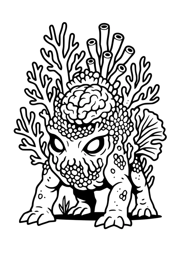 Free Kraken Coloring Page - Coral-Crowned Sea Monster Cub (Printable PDF)