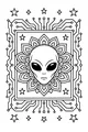 Free Alien Coloring Page - Mandala Face With Circuit Border (Printable PDF)